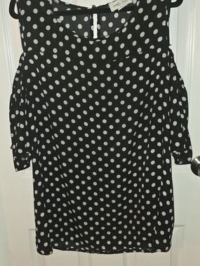 Caren Sport Black and White Polka Dot Cold-Shoulder Blouse